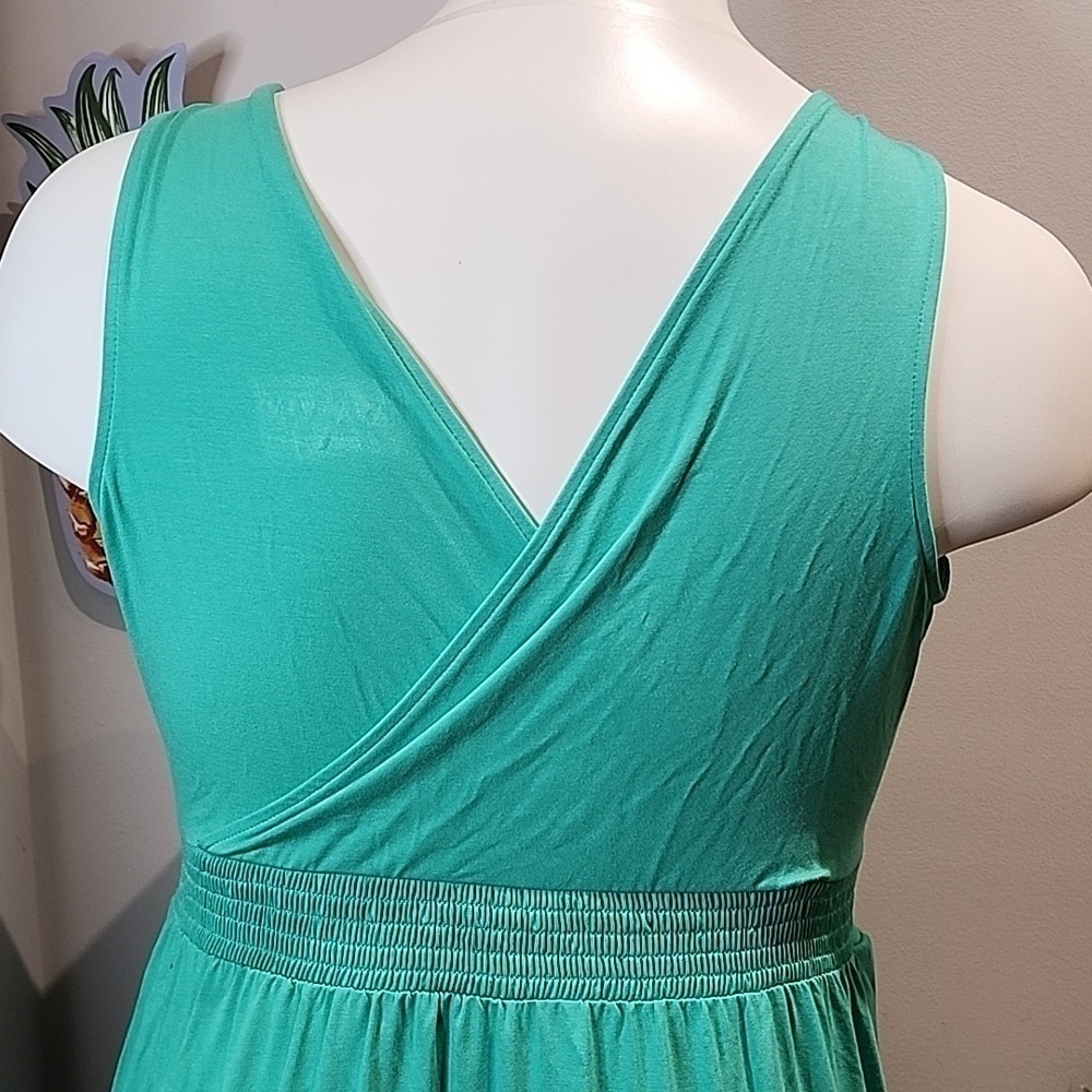 Ava & Viv - Women's V-Neck A-Line Maxi Dress in Aqua Green - Picture 8 of 11